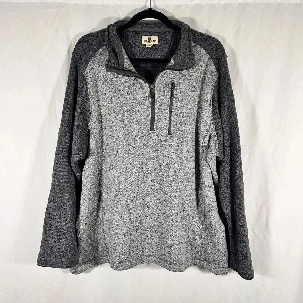 Woolrich Sweater Men's XXL Grey 1/4 Zip Long Zip Pocket Long Sleeve
